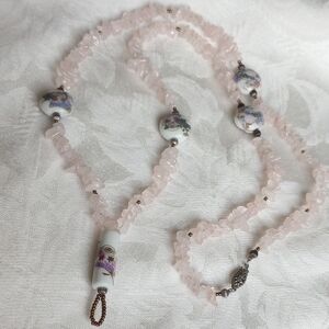 Pink Rose Quartz Ceramic Japanese Beaded 30 Inch Necklace